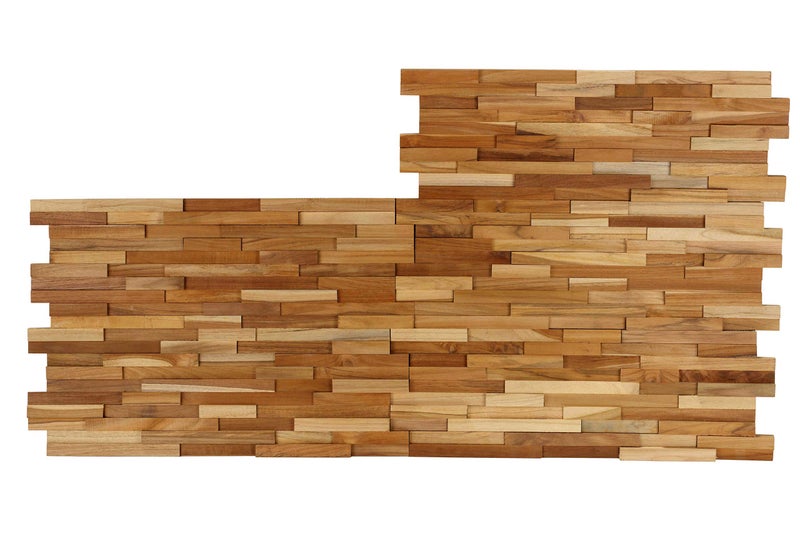 Bare Decor EZ-Wall 3D Mosaic Tile in Solid Teak Wood, Set of 10 Natural Finish Tiles - Image 1